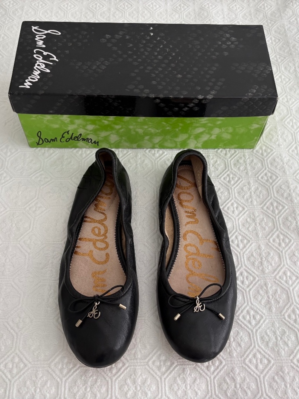 🩵 Sam Edelman Felicia Black Leather Ballet Flats 7M Box